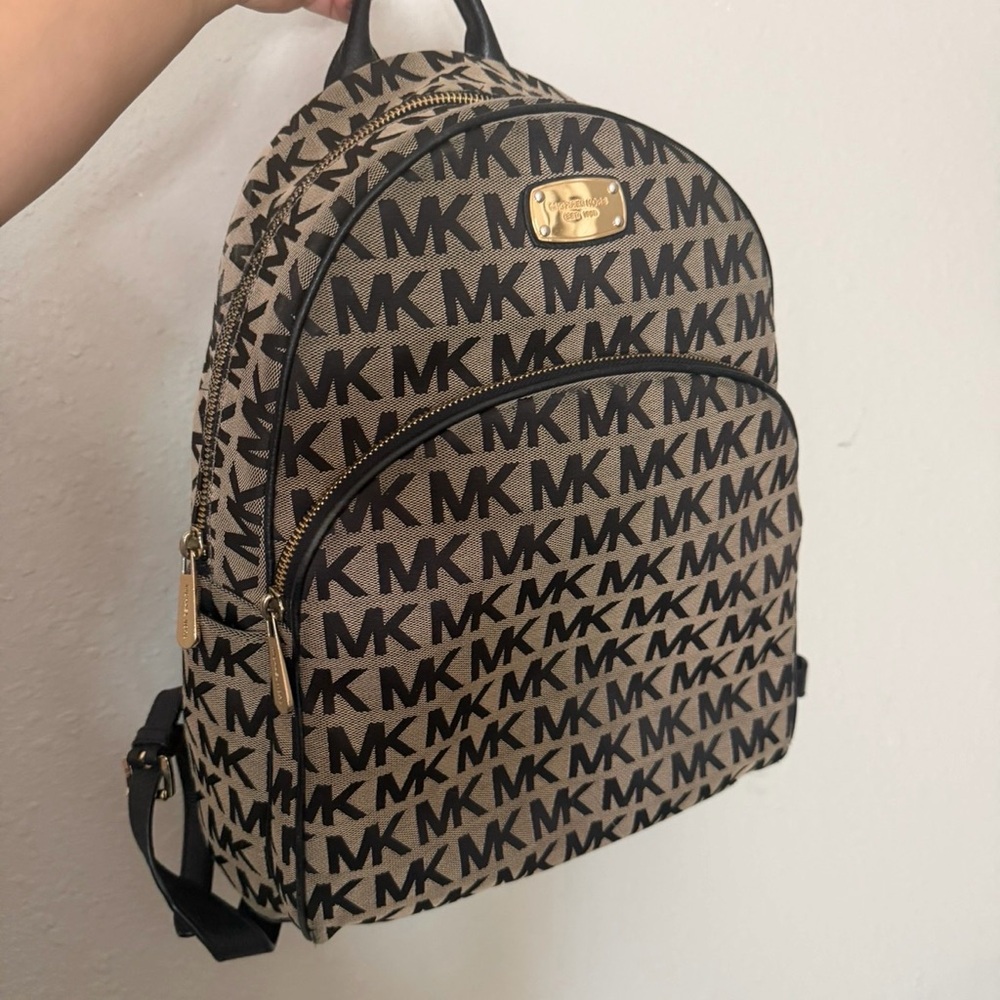 Michael Kors Black and Tan Logo Backpack
